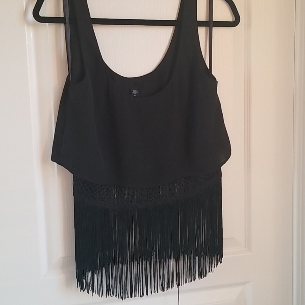 Black Crop Fringe Top
